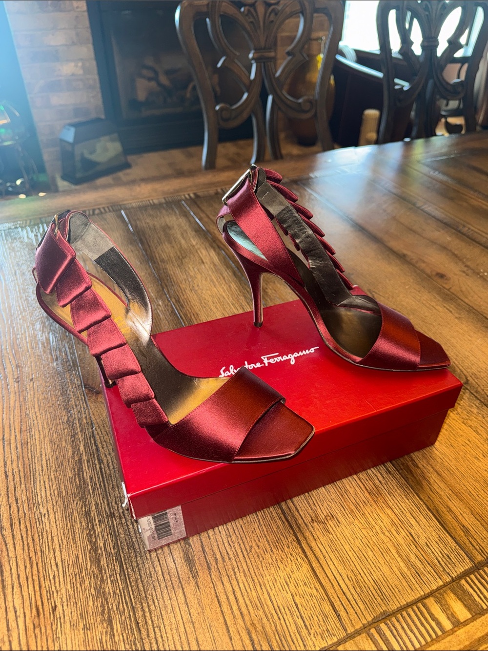 Salvatore Ferragamo Marsha 1 Rubino Satin Side Ruffle Slingback 2003